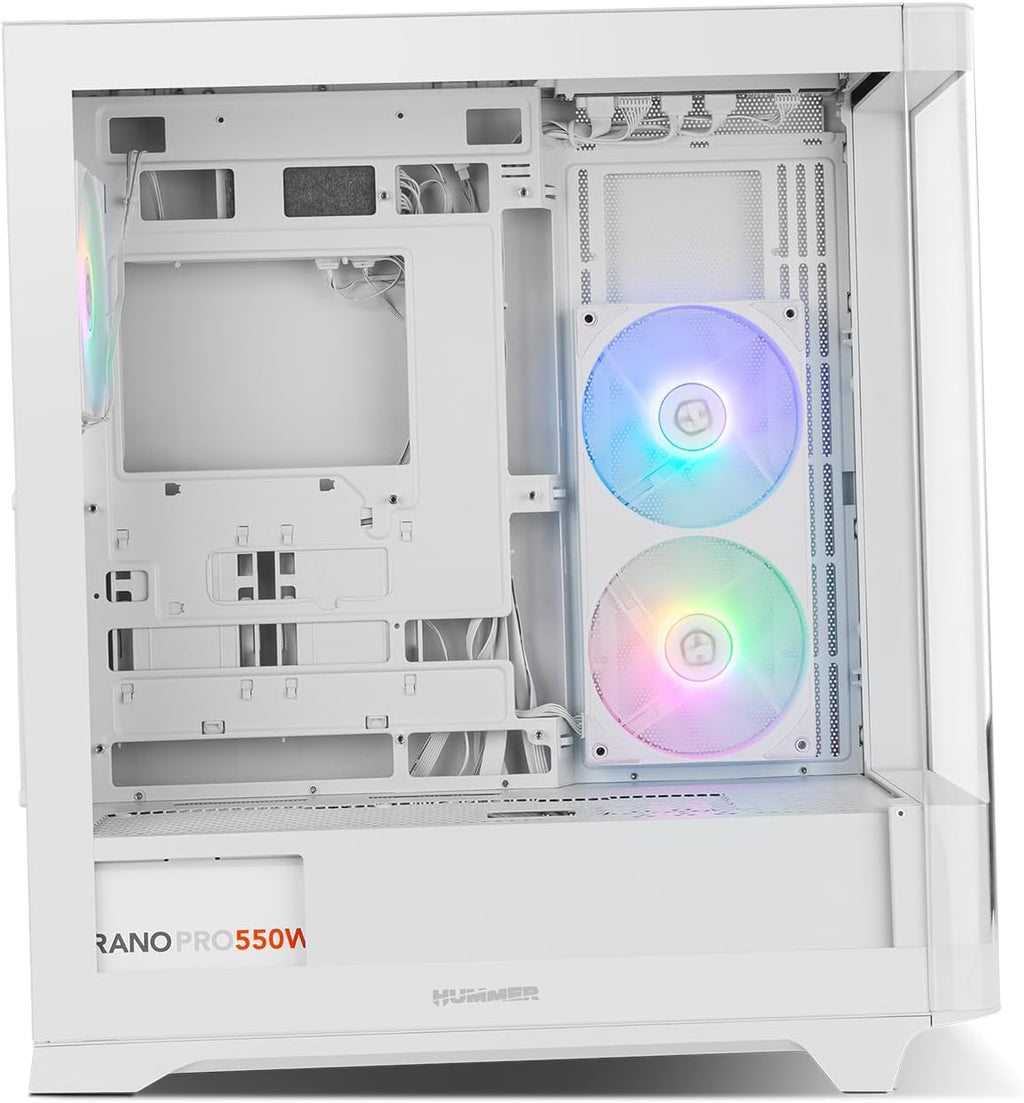 NOX XTREME PRODUCTS Hummer Galaxy - Datorchassi, Ramlöst Härdat Glas, 4x 120mm PWM Fläktar, Plats för 10 Fläktar, USB-C och USB 3.0, ARGB Hub Controller, ATX/M-ATX/ITX, Svart