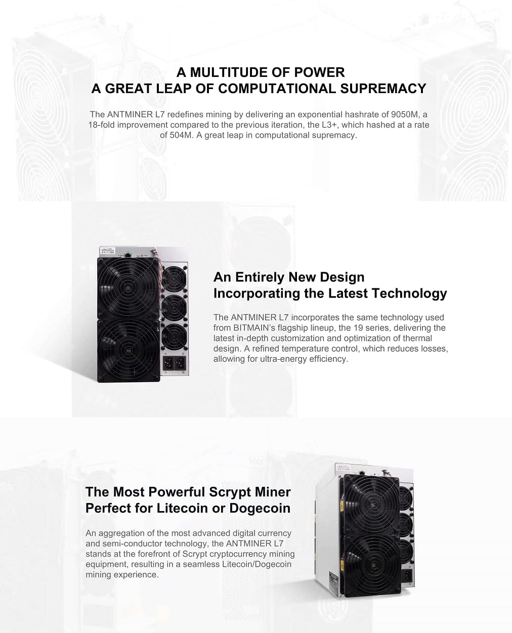 Ny Bitmain Antminer L7 9050M Doge Coin & Litecoin LTC mynt Asic Miner Crypto Mining Machine Bulit-in PSU-frakt av OEMGMINER