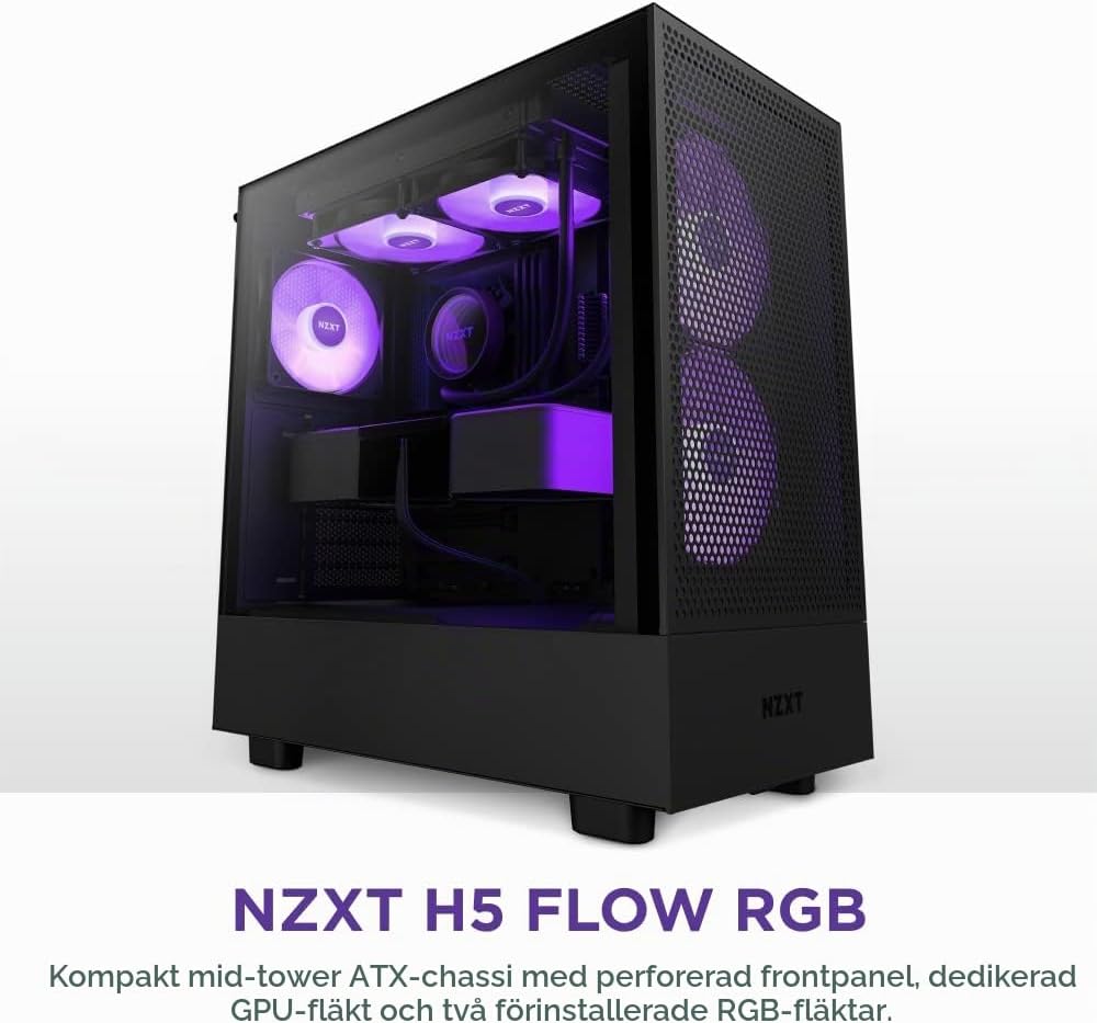 NZXT H5 Flow RGB - Kompakt Mid-Tower ATX PC-chassi - Svart