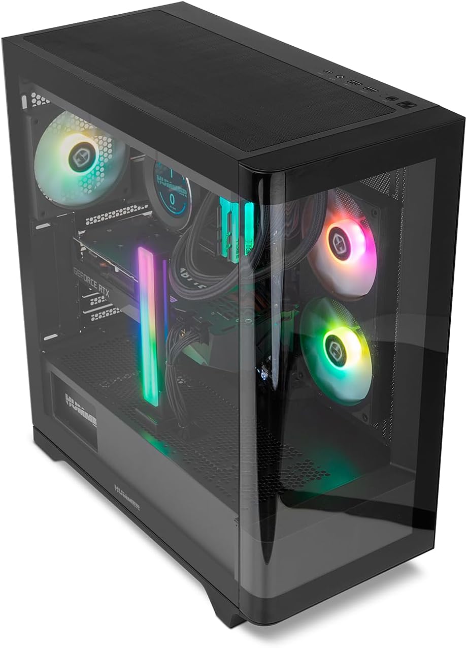 NOX XTREME PRODUCTS Hummer Galaxy - Datorchassi, Ramlöst Härdat Glas, 4x 120mm PWM Fläktar, Plats för 10 Fläktar, USB-C och USB 3.0, ARGB Hub Controller, ATX/M-ATX/ITX, Svart