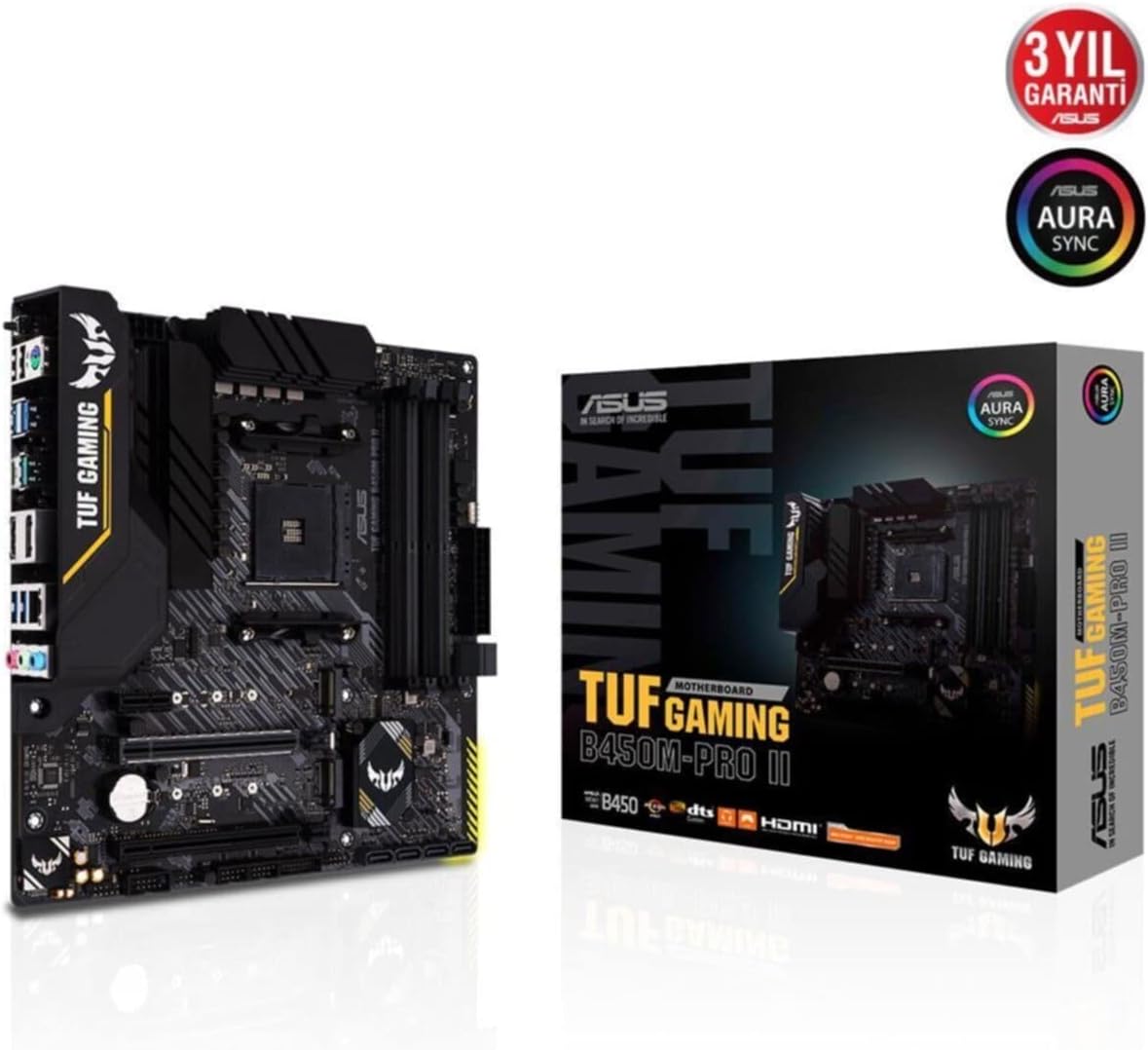 Asus TUF Gaming B450-Plus II moderkortsbas AM4 (ATX, AMD Ryzen, DDR4-minne, M.2, USB 3.1 Gen1+ Gen2, Aura Sync, Ai brusreducerande mikrofon)