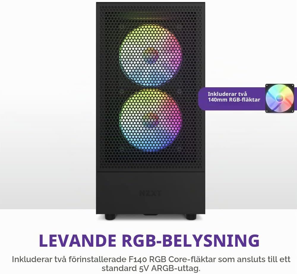NZXT H5 Flow RGB - Kompakt Mid-Tower ATX PC-chassi - Svart
