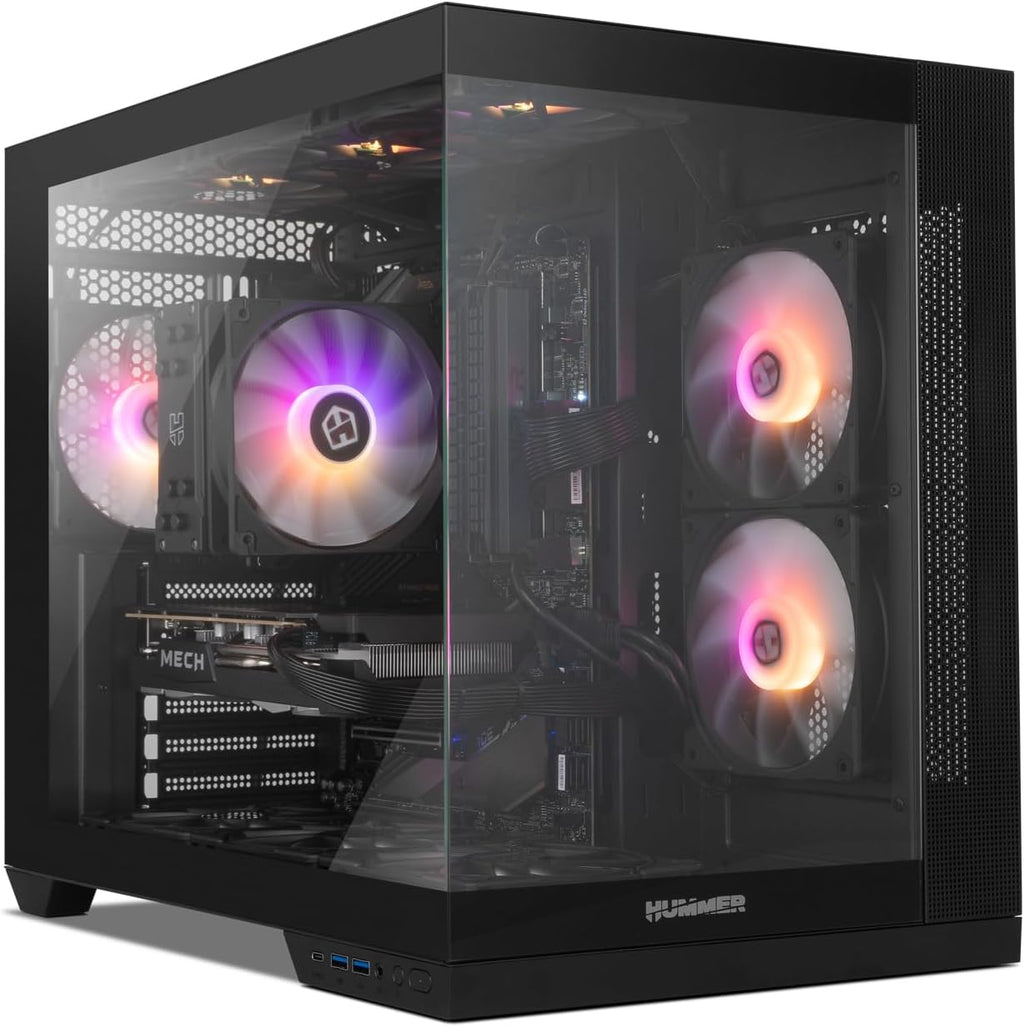 NOX XTREME PRODUCTS Hummer Galaxy - Datorchassi, Ramlöst Härdat Glas, 4x 120mm PWM Fläktar, Plats för 10 Fläktar, USB-C och USB 3.0, ARGB Hub Controller, ATX/M-ATX/ITX, Svart