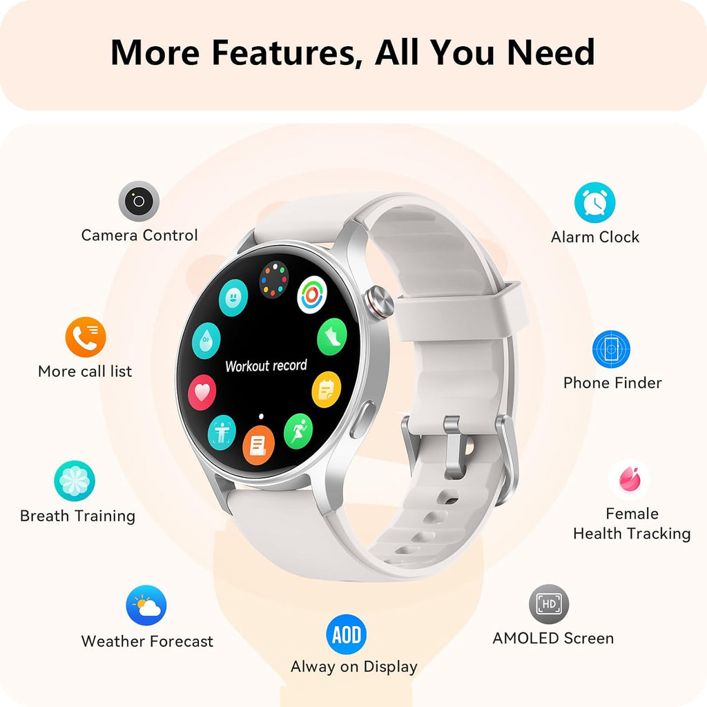 Smart Watch for Men Women, Answer/Make Call, AMOLED Ultra-Clear Screen Activity Trackers with Heart Rate/Sleep/Step Monitor, Smartwatch for iPhone/Samsung/Android, 110+ Sport Modes, 3ATM Waterproof