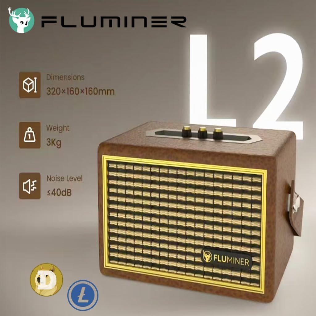 Fluminer L2 1,2 Gh/s Litecoin & Dogecoin Miner 280 W Low Power ASIC Miner 110-240 V Stöd Home Mining Machine BEL LTC Doge Miner, tyst drift, stöder Bluetooth musikuppspelning