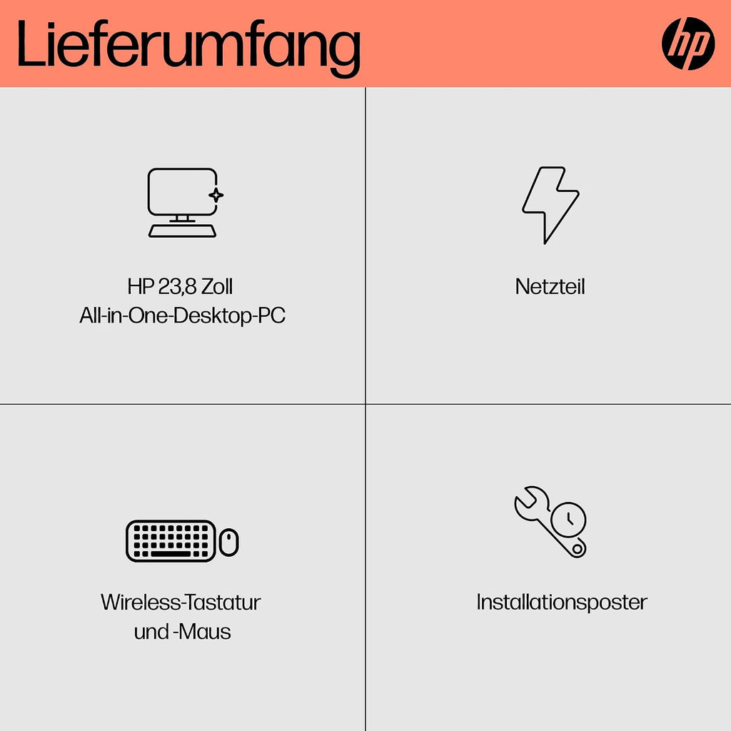 HP Allt-i-ett-stationär dator, 23,8 tums FHD-skärm, AMD Ryzen 5 7520U, 8 GB DDR5 RAM, 512 GB SSD, AMD Radeon-grafikenhet, Windows 11 Home, QWERTZ vit, exklusivt från Amazon