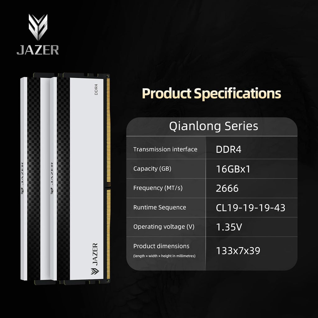 JAZER DDR4 RAM 32GB (2x16GB) 3200MHz CL18, XMP 2.0 Övertaktning, 1.35V UDIMM Desktop-minne, högpresterande gaming-arbetarminne