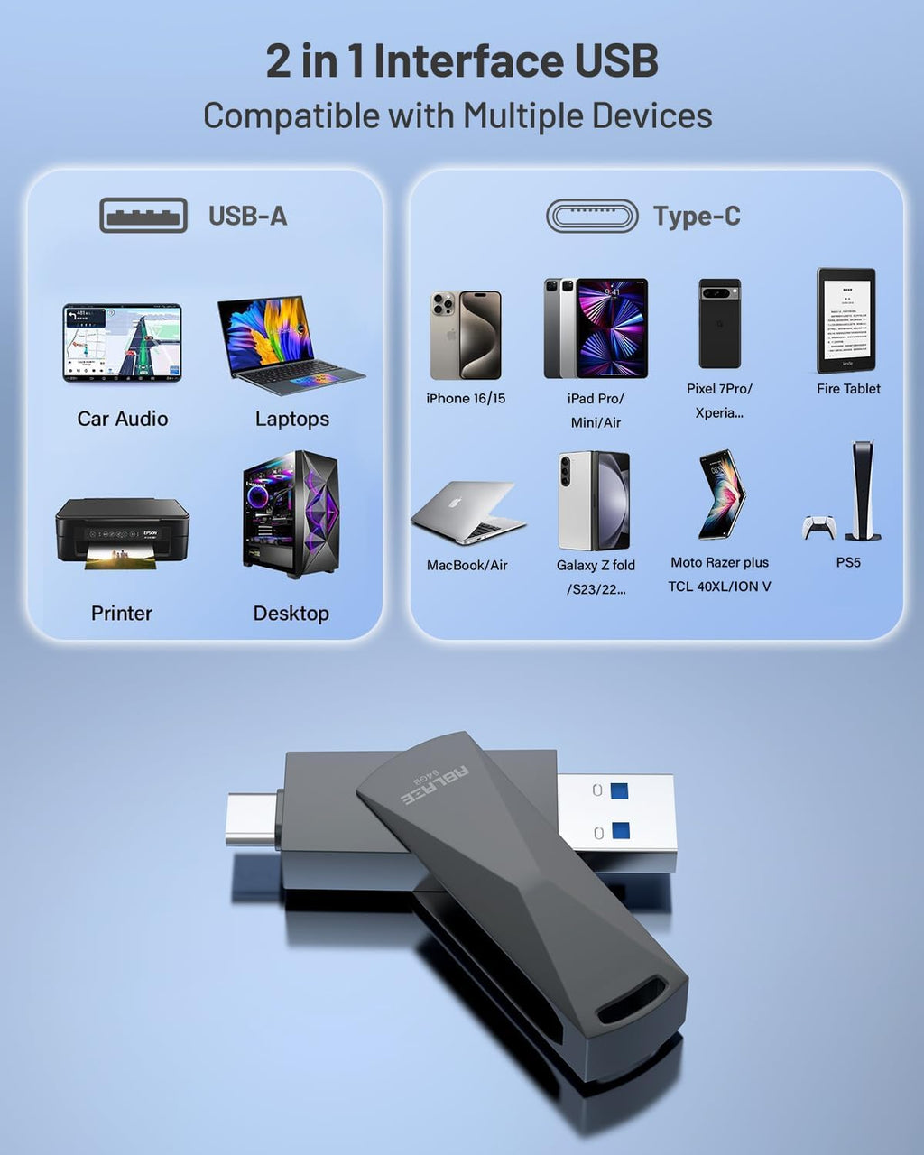 USB-minne 8 GB 10 stycken, ABLAZE mini minne minne vattentät 8 GB USB-sticks metall 10-pack för bärbar dator, dator, TV, bil