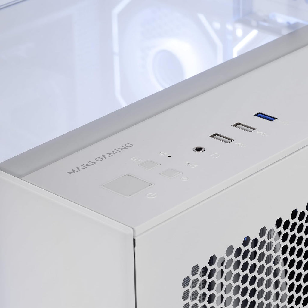 MARSGAMING MC-VISION, Gamingchassi ATX, Tredubbelt Ramlöst Härdat Glas, Dubbelkammardesign, Kompatibel med Moderkort med Omvänd Kontakt, Fullt Stöd för Vätskekylning, Vit