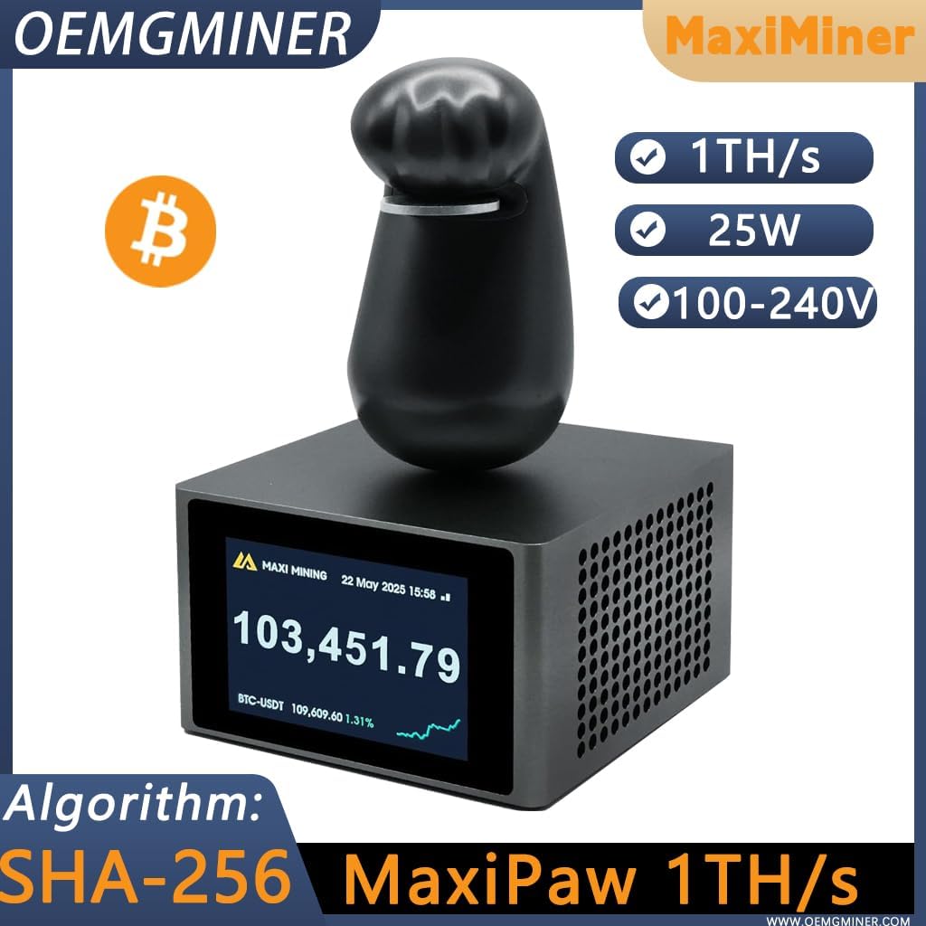 Ny MaxiPaw 1TH/S 25W Bitcoin Miner, BTC Miner med BTC-prismätare i realtid och kryptomaskin med solo-läge, Maxi Miner lågt brus, hem- och kontorsgruvning av OEMGMINER
