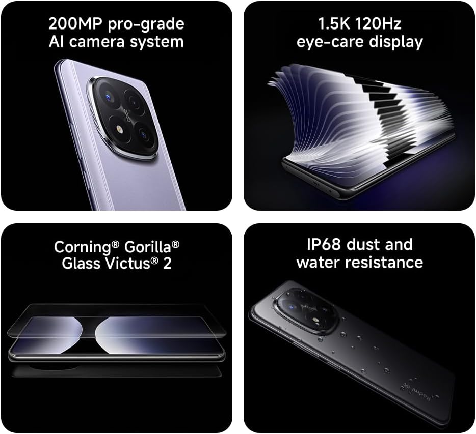 Xiaomi Redmi Note 14 5G Smartphone, 8+256 GB, lila, 108 MP AI-kamerasystem, 5 500 mAh batteri, 120 Hz ögonvårdsdisplay, AI-funktioner (laddare ingår inte)