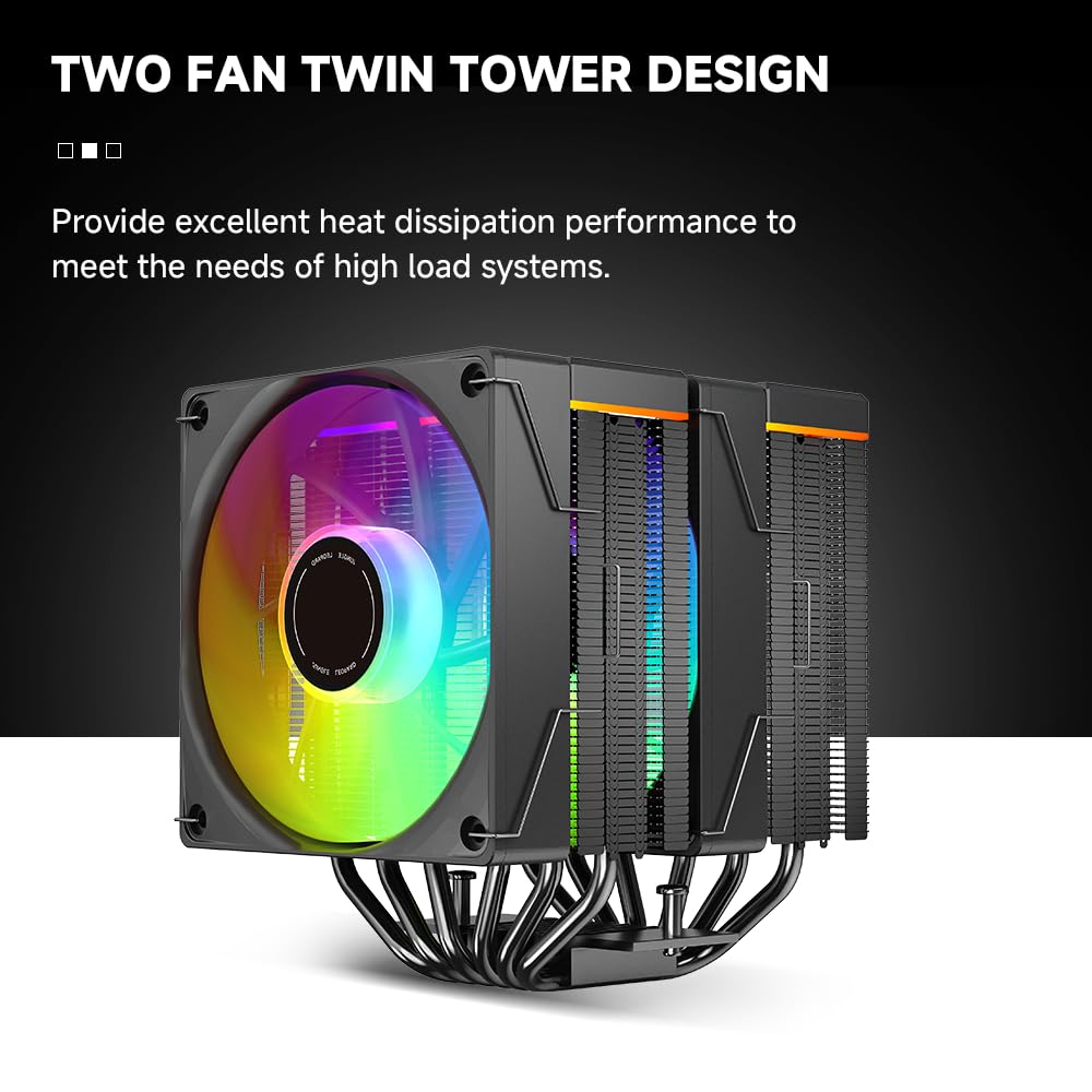 TZMRIT KF620 DGT ARGB CPU-kylare med temperaturvisning 265 W TDP för Intel LGA 1700/1200/115X/1851/1366/2011, för AMD AM4/AM5 (KF620BK)