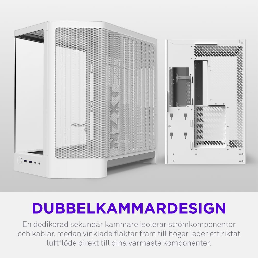 NZXT H6 RGB+ - Kompakt Dubbelkammare ATX PC-chassi - Vit