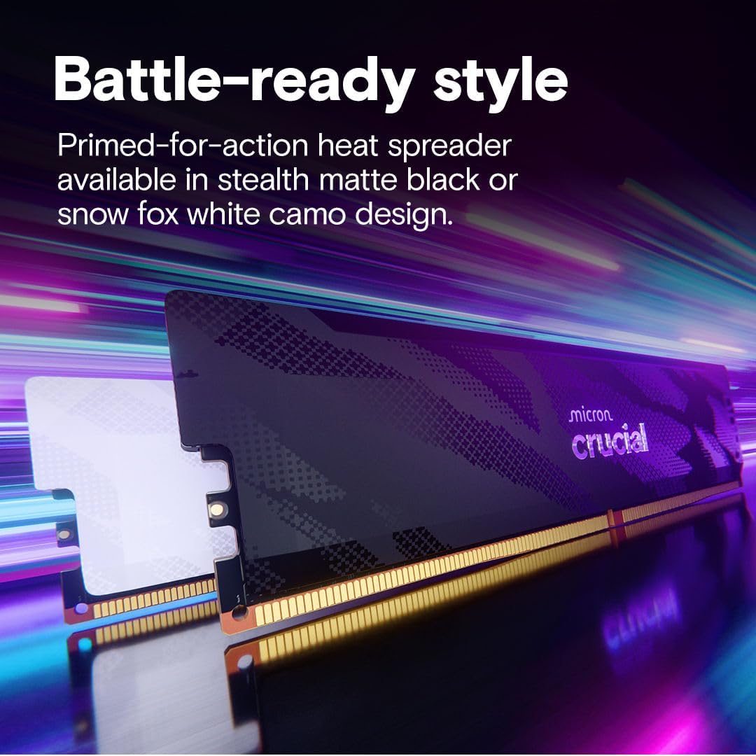 Crucial Pro RAM DDR5 32GB Kit (2x16GB) 6400MHz CL32, Överklockning Gaming Minne, Intel XMP 3.0, Skrivbordsminne (PC), Svart - CP2K16G64C32U5B