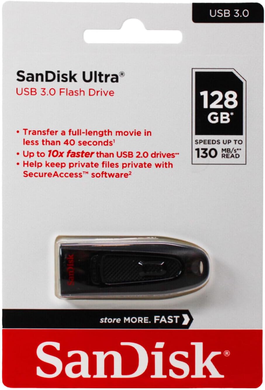 SanDisk Ultra 128 GB, USB 3.0 flash drive, with up to 130 MB/s read speed, Black