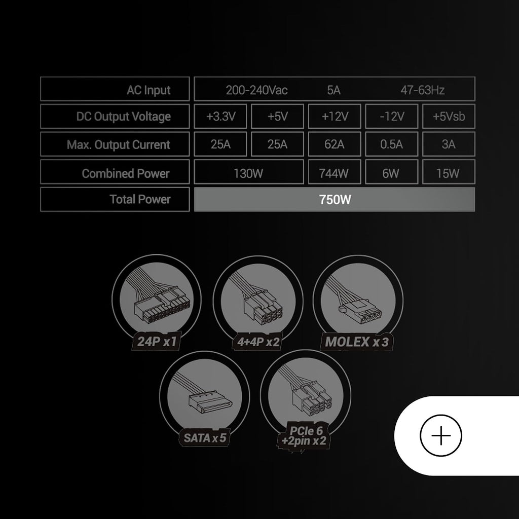 Mars Gaming MPB750SI, ATX Nätaggregat för PC 750W, 7 Års Garanti, 80Plus Bronze 230V, 90% Effektivitet, SI Extreme Silence-fläkt med Kopparkärna, AI2-RPM, DC-DC och SMD-teknologier, Vit