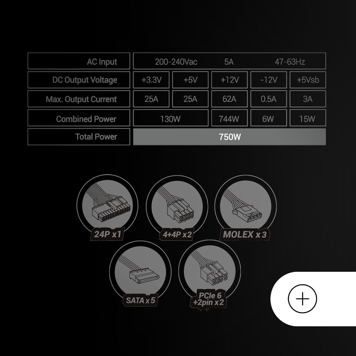 Mars Gaming MPB750SI, ATX Nätaggregat för PC 750W, 7 Års Garanti, 80Plus Bronze 230V, 90% Effektivitet, SI Extreme Silence-fläkt med Kopparkärna, AI2-RPM, DC-DC och SMD-teknologier, Vit