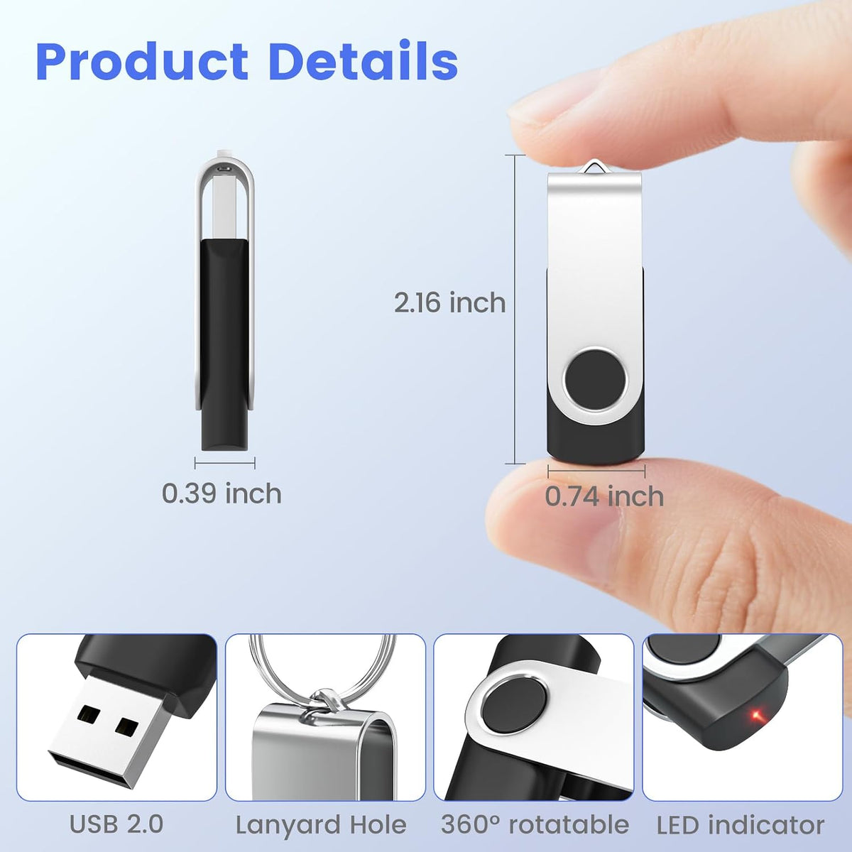 USB-minne 8 GB 10 stycken, ABLAZE mini minne minne vattentät 8 GB USB-sticks metall 10-pack för bärbar dator, dator, TV, bil