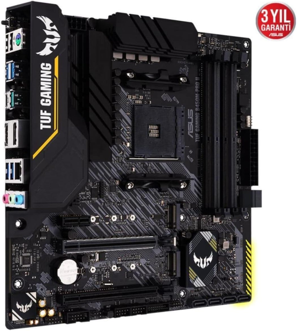 Asus TUF Gaming B450-Plus II moderkortsbas AM4 (ATX, AMD Ryzen, DDR4-minne, M.2, USB 3.1 Gen1+ Gen2, Aura Sync, Ai brusreducerande mikrofon)