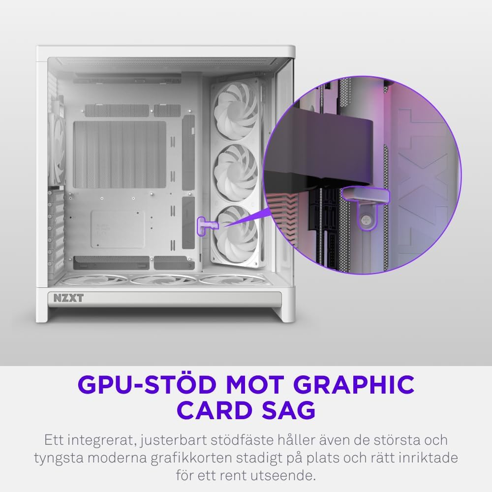 NZXT H6 RGB+ - Kompakt Dubbelkammare ATX PC-chassi - Vit