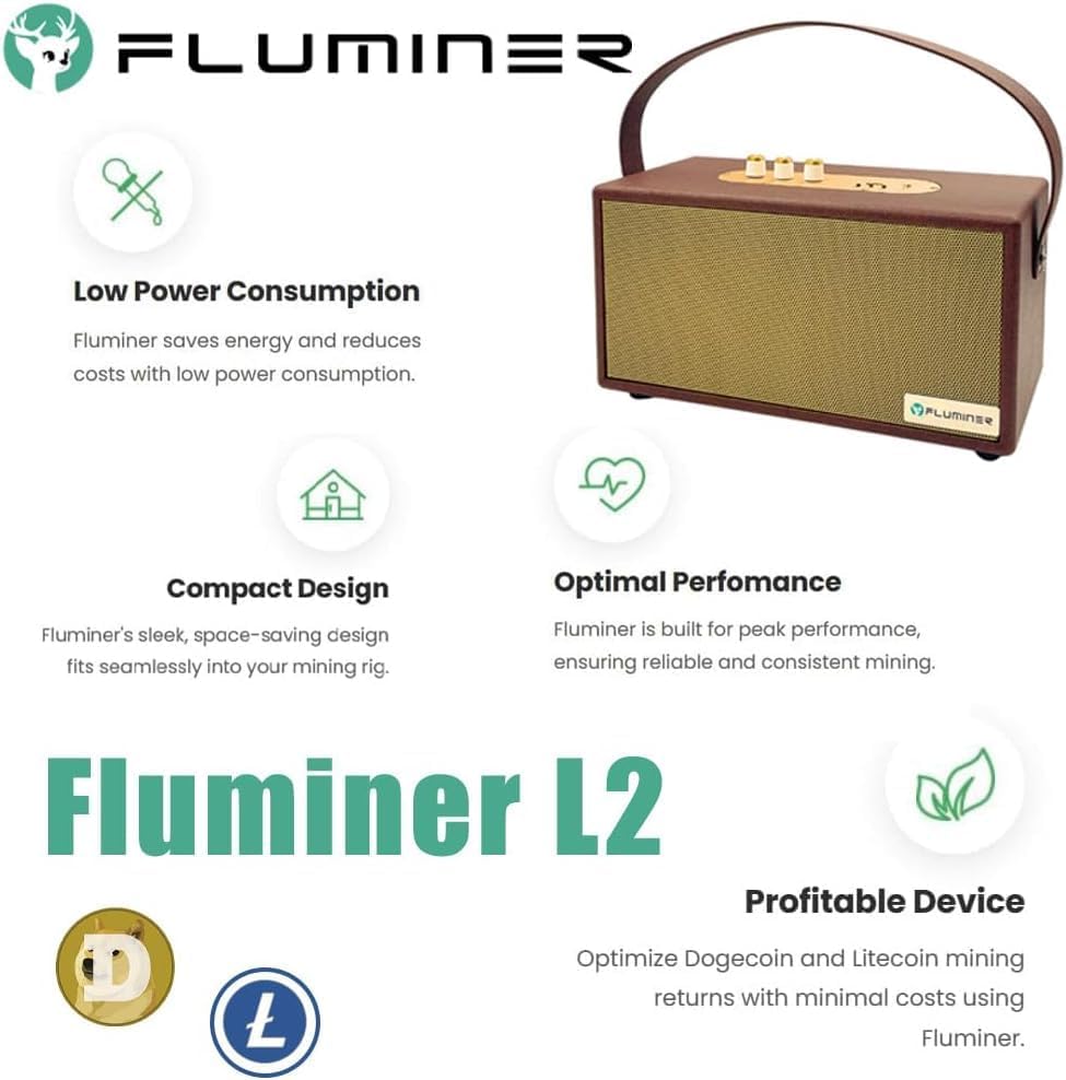 Fluminer L2 1,2 Gh/s Litecoin & Dogecoin Miner 280 W Low Power ASIC Miner 110-240 V Stöd Home Mining Machine BEL LTC Doge Miner, tyst drift, stöder Bluetooth musikuppspelning