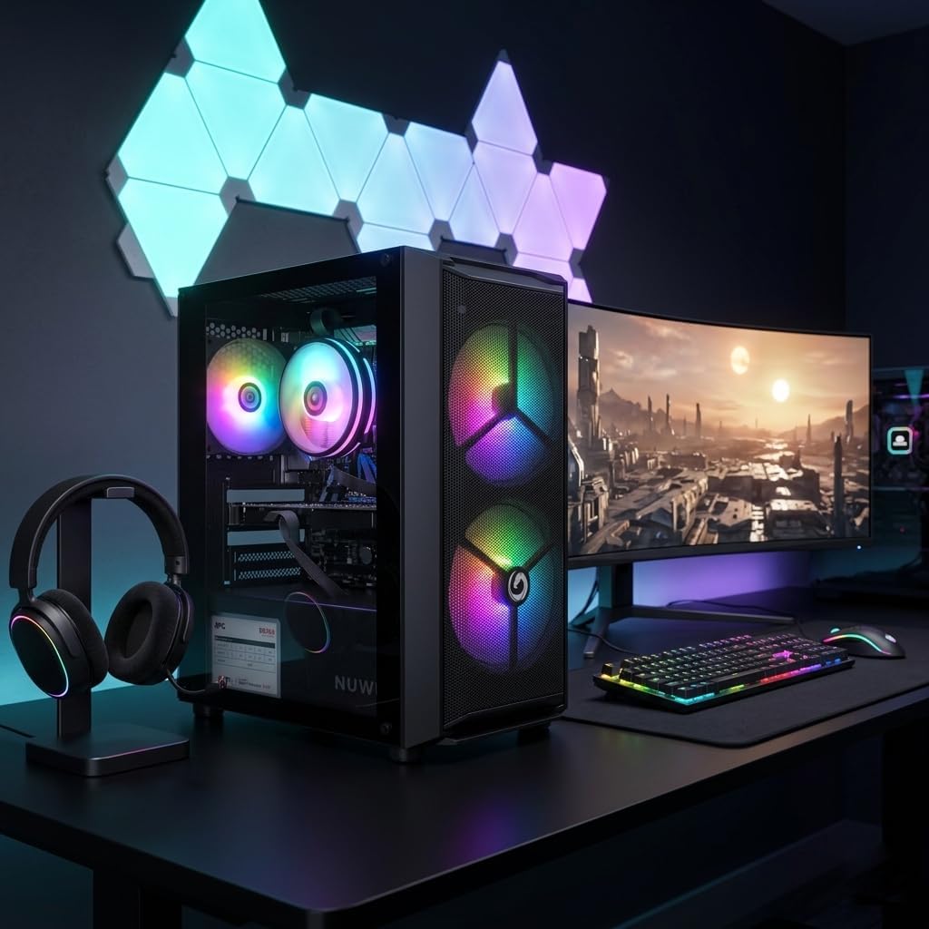 Nuwo Förmonterad Fast Gaming PC | Intel Core i5 upp till 3,8 GHz | RX 5500 8GB GDDR5 | 16 GB RAM, 1TB SSD | Windows 11 Pro förinstallerat, USB-WiFi ingår, färdig att använda | Boss Battle