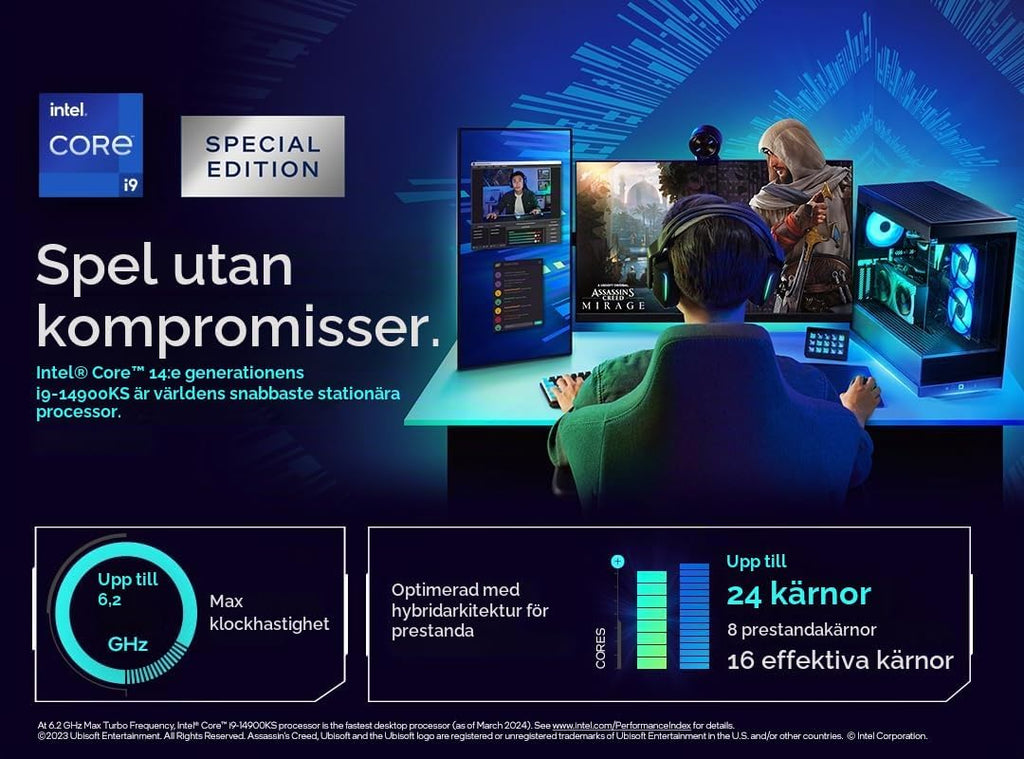 Intel® Core™ i9-14900KS, processor för stationära datorer, 24 kärnor (8 P-kärnor + 16 E-kärnor) 36 MB cache, upp till 6,2 GHz