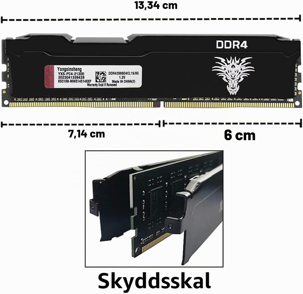DDR4 2666 MHz 8 GB skrivbord RAM PC4-21300 UDIMM icke-ECC obuffrad 1,2 V 288-stifts CL19 PC datorminne uppgraderingsmodul kit (svart)