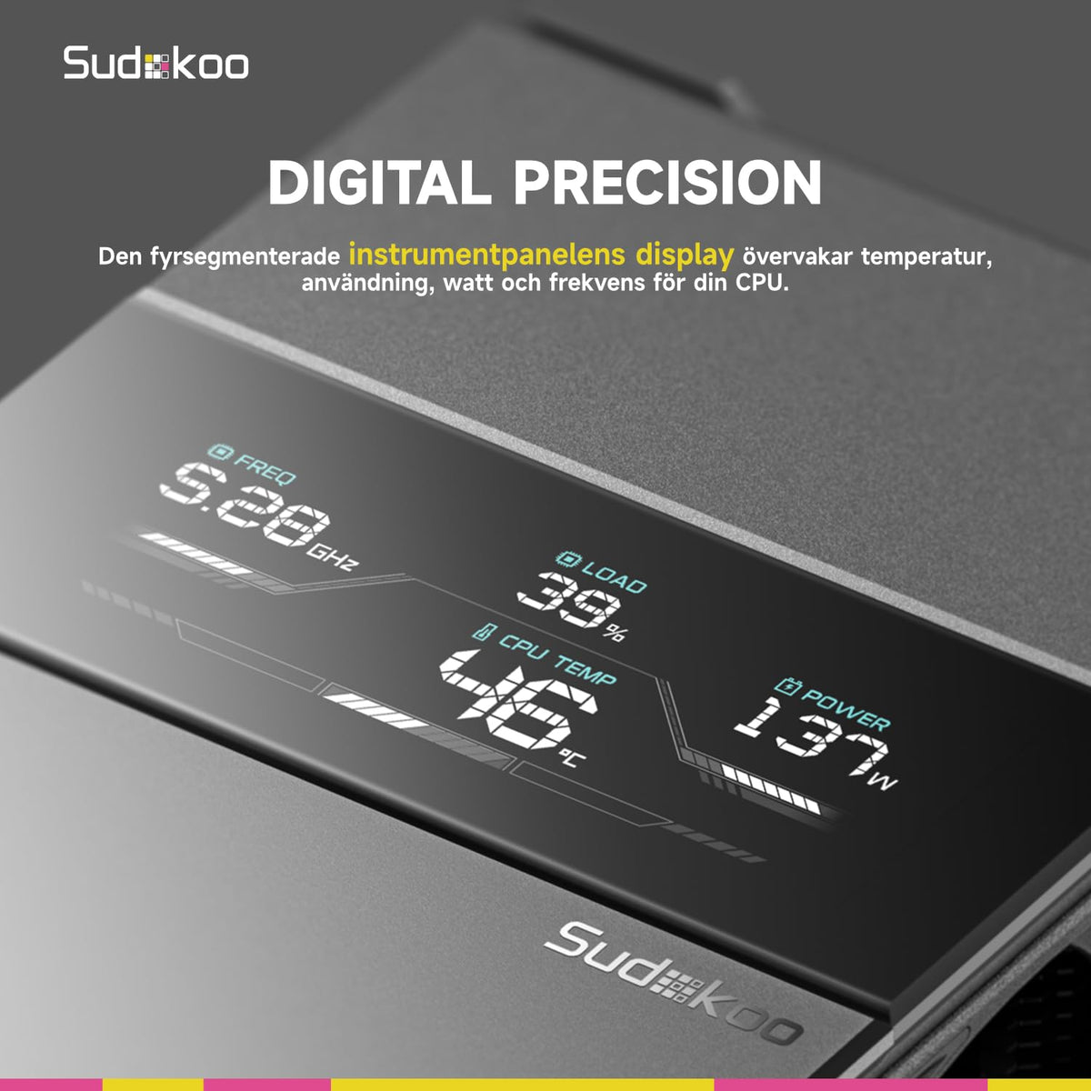 Sudokoo SK700V VIT AM5 CPU-Kylare, AM5 Exklusiv, Digital Display, 7 Värmeledarrör CPU-Luftkylare, Enkel Torn-Design, 120mm FDB PWM-Fläkt, Full RAM-Kompatibilitet, L-Rail Låsmontering, 5 Års Garanti