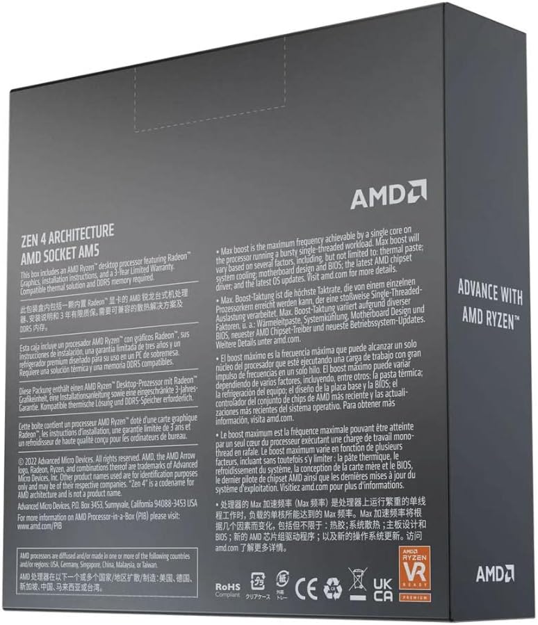 AMD Ryzen 9 7950X3D-processor med 3D-V-cache-teknik (integrerad grafikradion, 16 kärnor/32 trådar, 120W TDP, Socket AM5, 144MB cache, upp till 5,7 GHz frekvens boost, ingen fläkt)