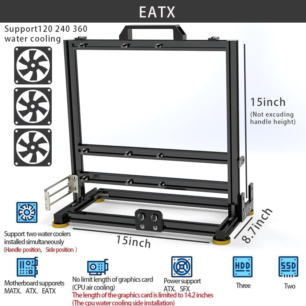 PC kreativ monteringsram testbänk, öppen luft ramfodral, gör-det-själv dator moderkort fodral ställ, ITX ATX MATX/EATX öppen aluminium ram chassi (EATX)