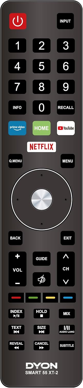 DYON Smart 40 VX-2 Full HD-TV, trippel HD-mottagare (DVB-C/-S2/-T2), App Store, Prime Video, Netflix, YouTube, DAZN, Disney+, svart