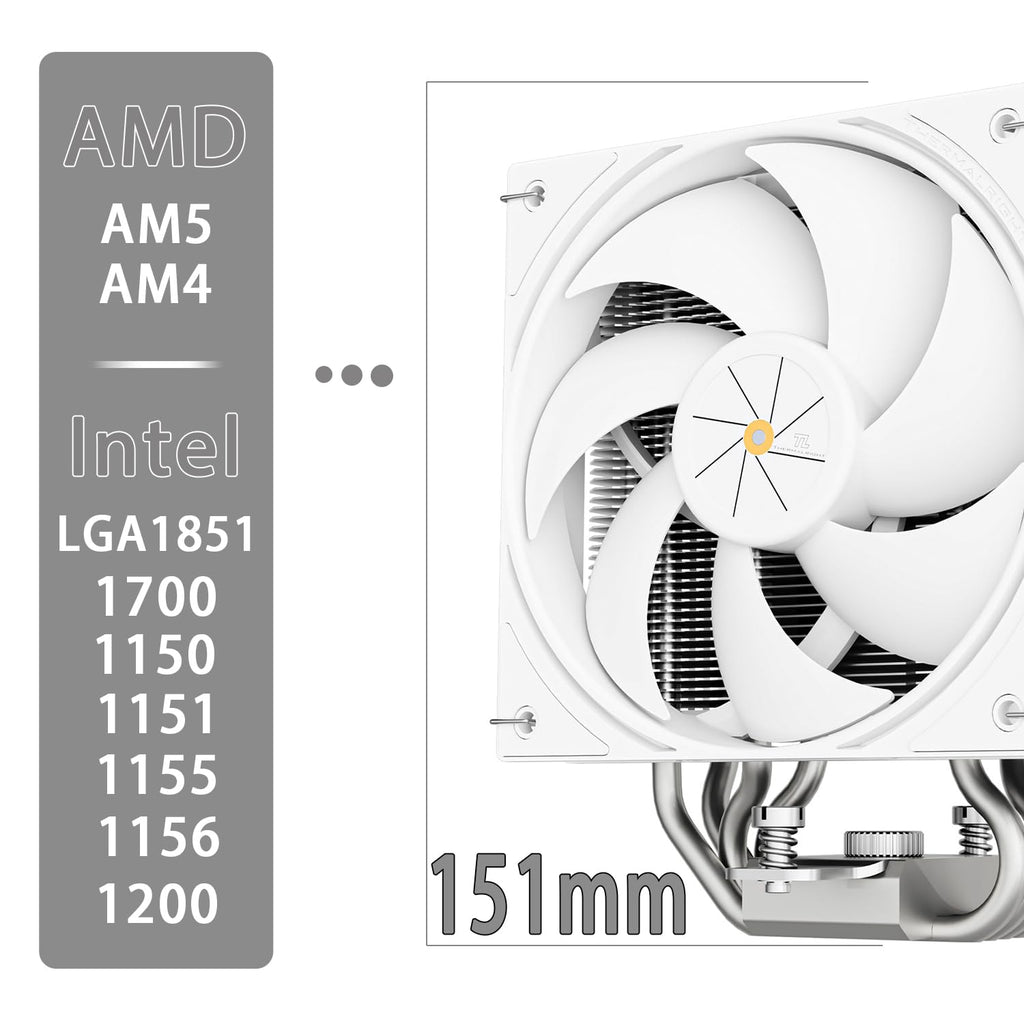 TR-Thermalright Assassin X 120 Digital ARGB vit CPU-kylare, 4 värmerör ARGB-fläkt 120 mm-2 000 varv/min, topplock med digital skärm, för AM5/AM4, Intel LGA1851/1700, vit