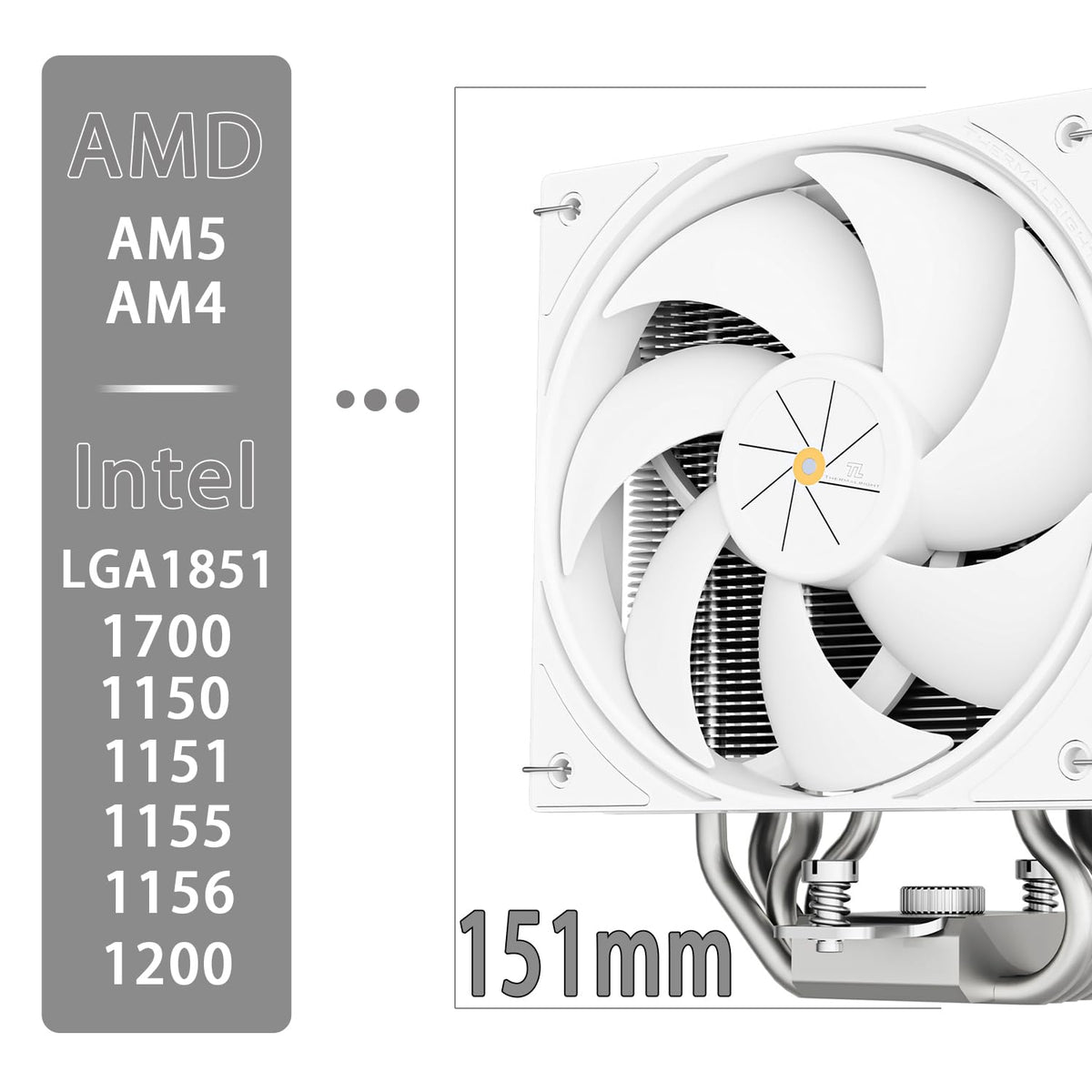 TR-Thermalright Assassin X 120 Digital ARGB vit CPU-kylare, 4 värmerör ARGB-fläkt 120 mm-2 000 varv/min, topplock med digital skärm, för AM5/AM4, Intel LGA1851/1700, vit