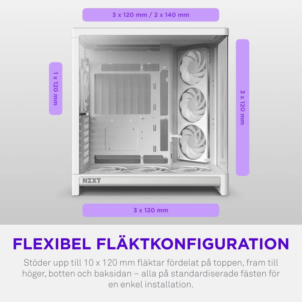 NZXT H6 RGB+ - Kompakt Dubbelkammare ATX PC-chassi - Vit