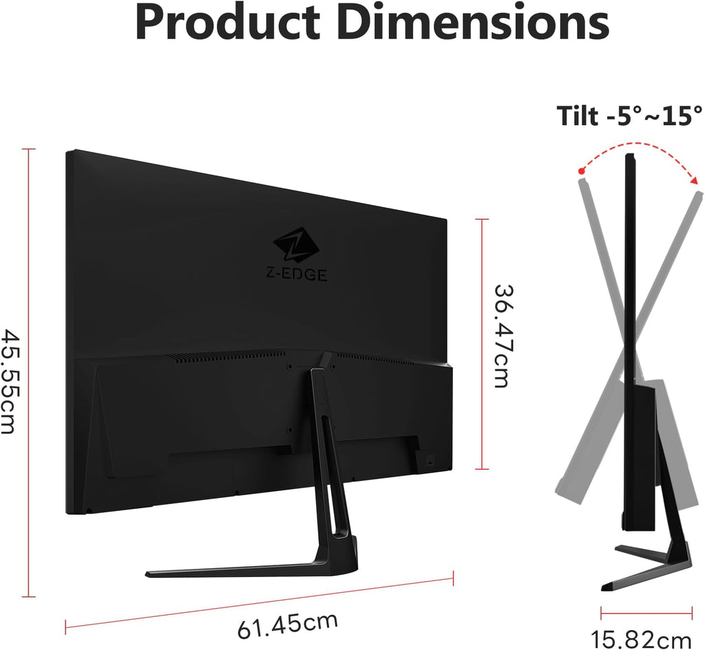 Z-Edge Gaming Datorskärm 27" 2K, Fast IPS, 180Hz/165Hz, 2560x1440, 94% DCI-P3, 1ms, FreeSync, 1,07M, Gaming Skärm Ultratunn Ram, Justerbar Lutning, 2×HDMI (144Hz), 2×DP1.4 (180Hz), VESA