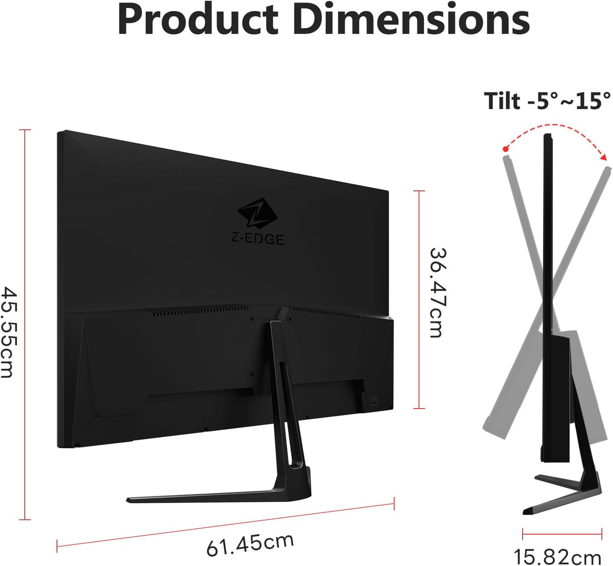 Z-Edge Gaming Datorskärm 27" 2K, Fast IPS, 180Hz/165Hz, 2560x1440, 94% DCI-P3, 1ms, FreeSync, 1,07M, Gaming Skärm Ultratunn Ram, Justerbar Lutning, 2×HDMI (144Hz), 2×DP1.4 (180Hz), VESA