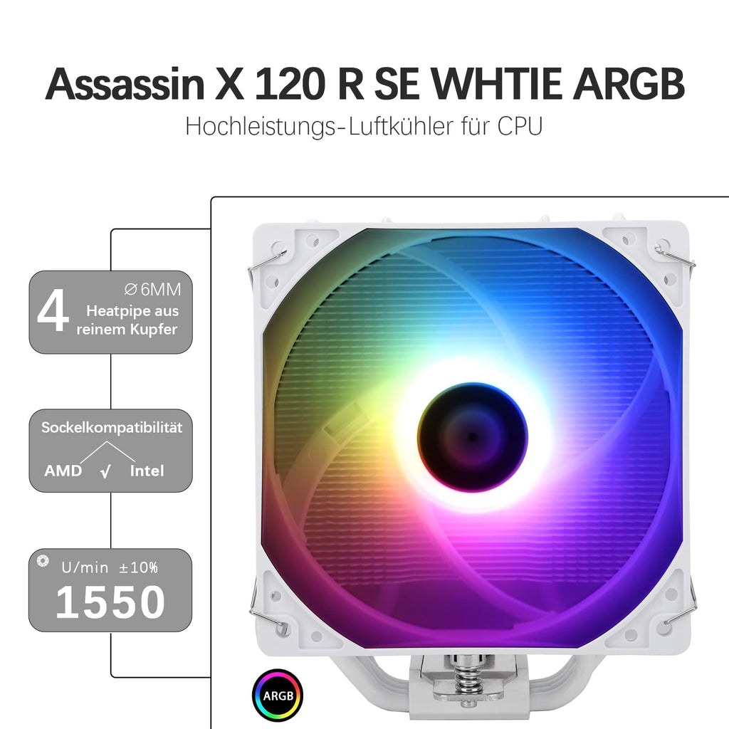 TR-Thermalright Assassin X 120R SE CPU-kylare - 4 värmerör, 120 mm tyst fläkt, för AMD AM4/AM5, Intel LGA1851/1700/115x/1200, PC-kylare