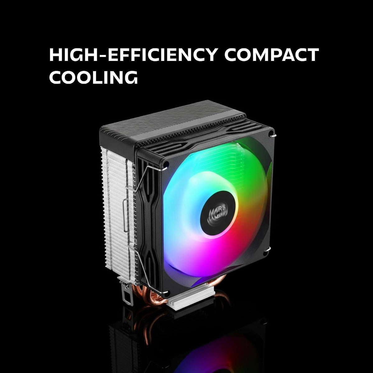 Mars Gaming MCPU-X2, CPU-kylare 150W TDP, 2x värmerör, PWM FDB-fläkt, FRGB-Belysning, Kompakt SFF/Mini-ITX-Design, Aluminiumflänsar, PC-Kylare Med Intel- Och AMD-Kompatibilitet, Svart
