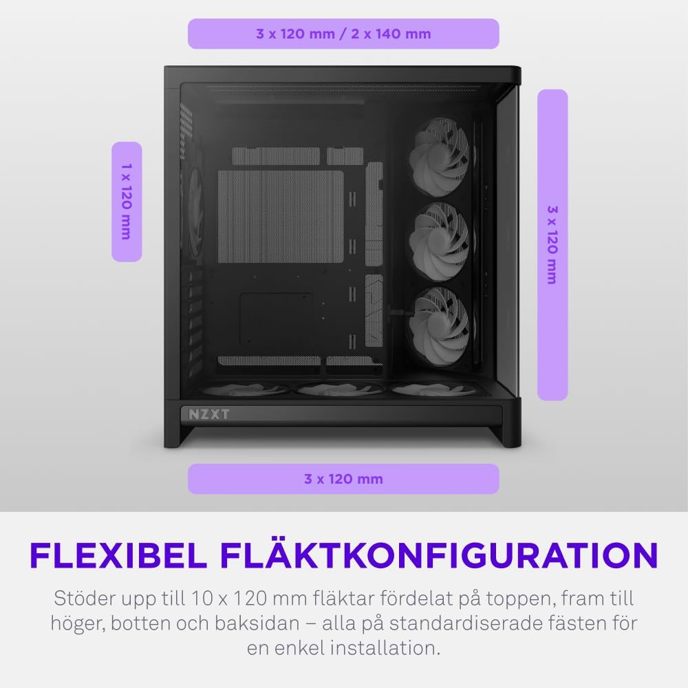 NZXT H6 RGB+ - Kompakt Dubbelkammare ATX PC-chassi - Vit