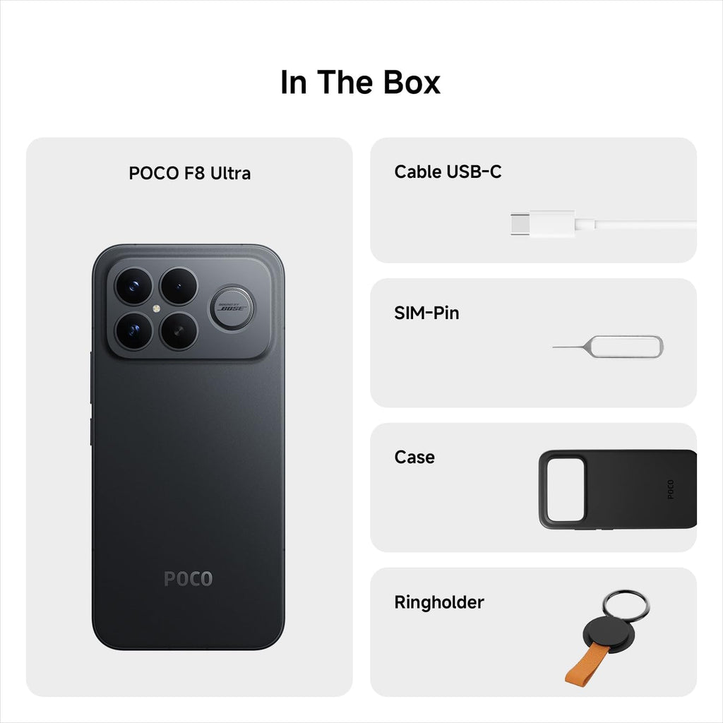 Xiaomi POCO F8 Ultra, Smartphone 16+512 GB, 1,9 tum 120 Hz AMOLED-skärm, 50 MP Light Fusion 950 med OIS, Sound by Bose, 6 500 mAh, denimblå, garanti 2 år, laddare ingår inte