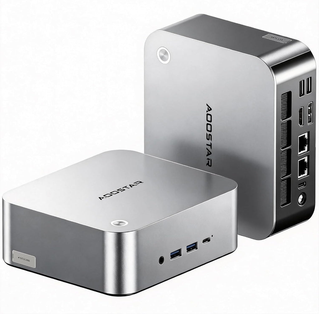 AOOSTAR MACO Mini PC AMD R7 PRO 6850H (8C/16T upp till 4,7GHz) 24GB LPDDR5 RAM + 1TB PCIe4.0 SSD, OCuLink/2xUSB4/2x2,5G LAN/4K Quad-Skärm/Fingeravtryck, W11 Pro, Mini Computer för gaming och kontor