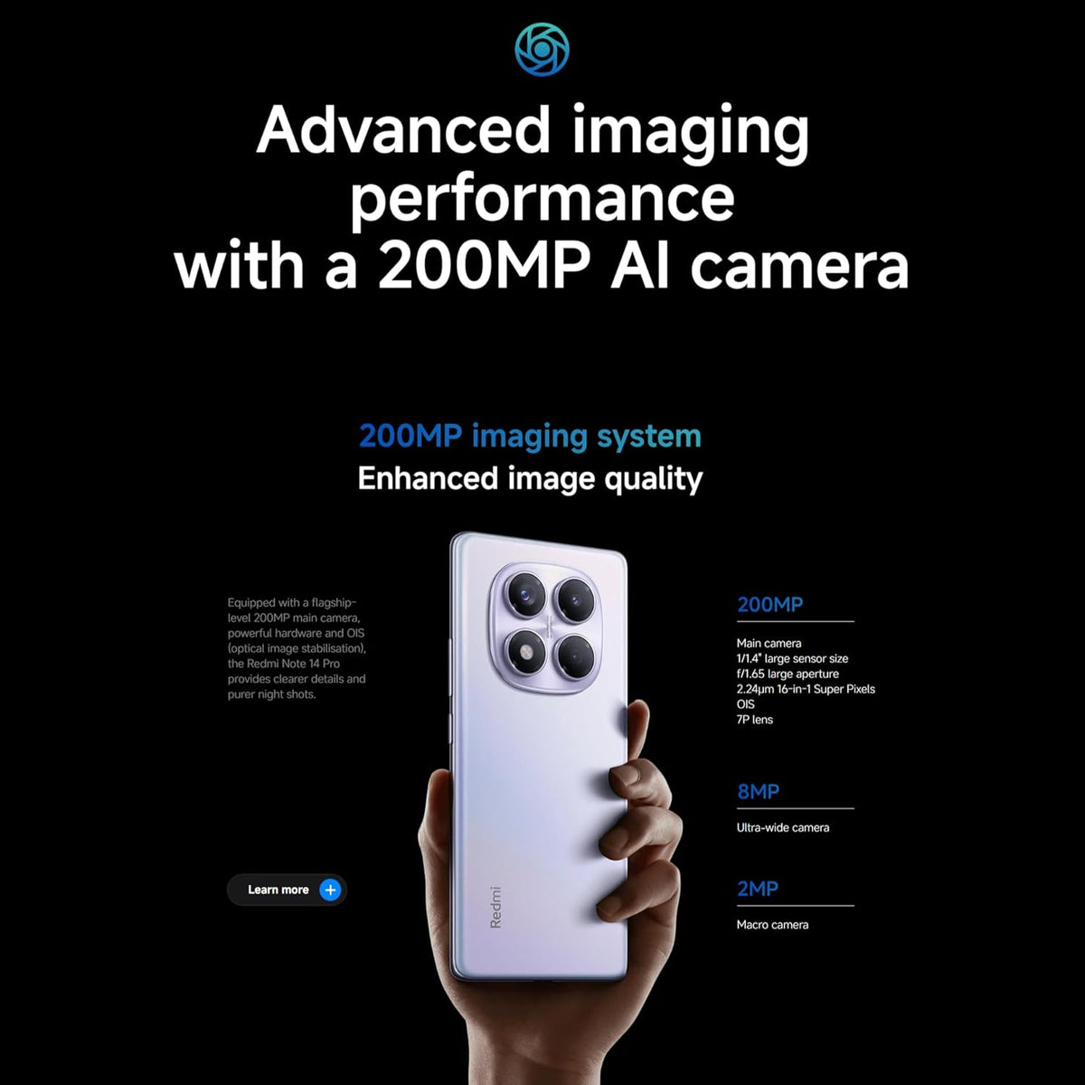 Xiaomi Redmi Note 14 5G Smartphone, 8+256 GB, lila, 108 MP AI-kamerasystem, 5 500 mAh batteri, 120 Hz ögonvårdsdisplay, AI-funktioner (laddare ingår inte)