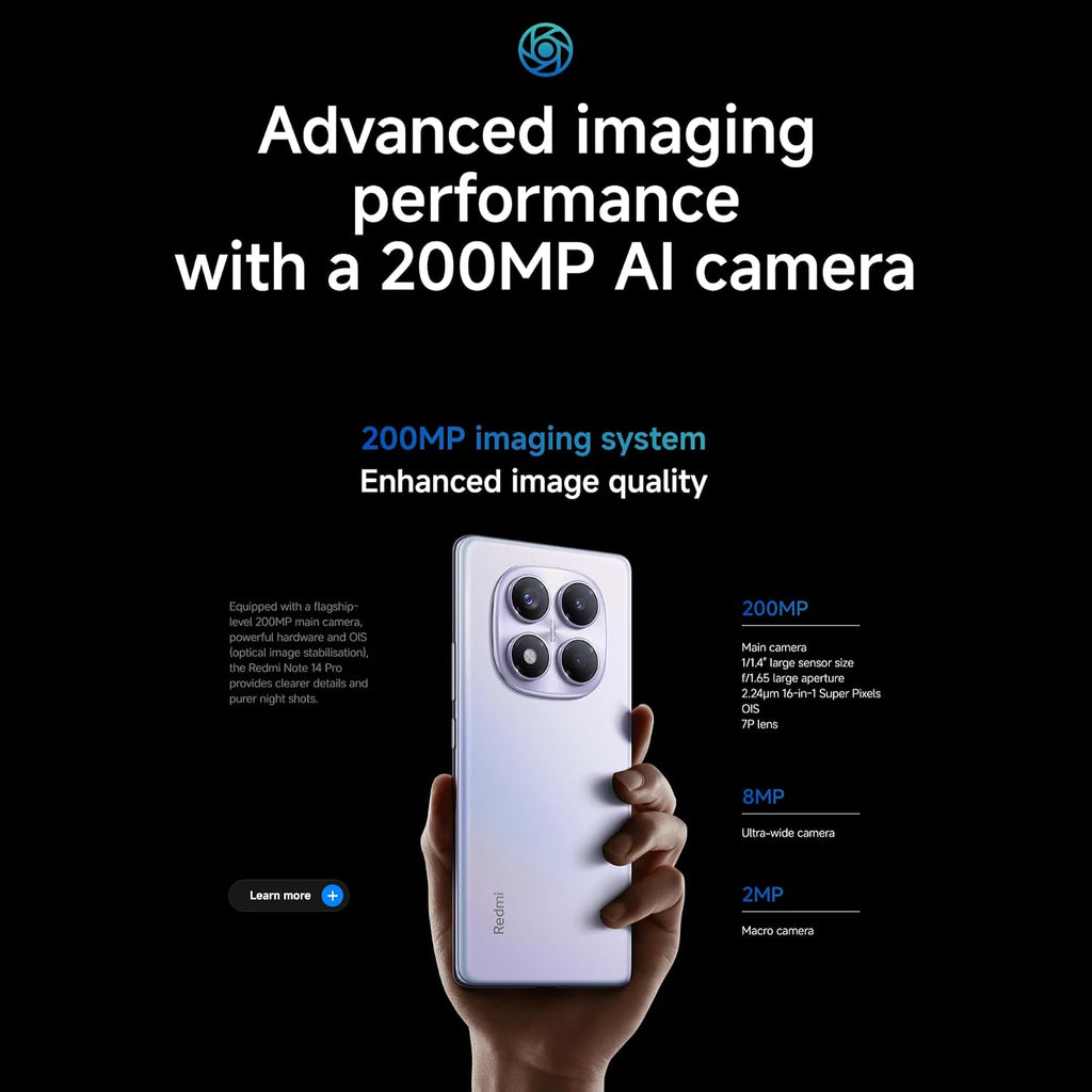 Xiaomi Redmi Note 14 5G Smartphone, 8+256 GB, lila, 108 MP AI-kamerasystem, 5 500 mAh batteri, 120 Hz ögonvårdsdisplay, AI-funktioner (laddare ingår inte)