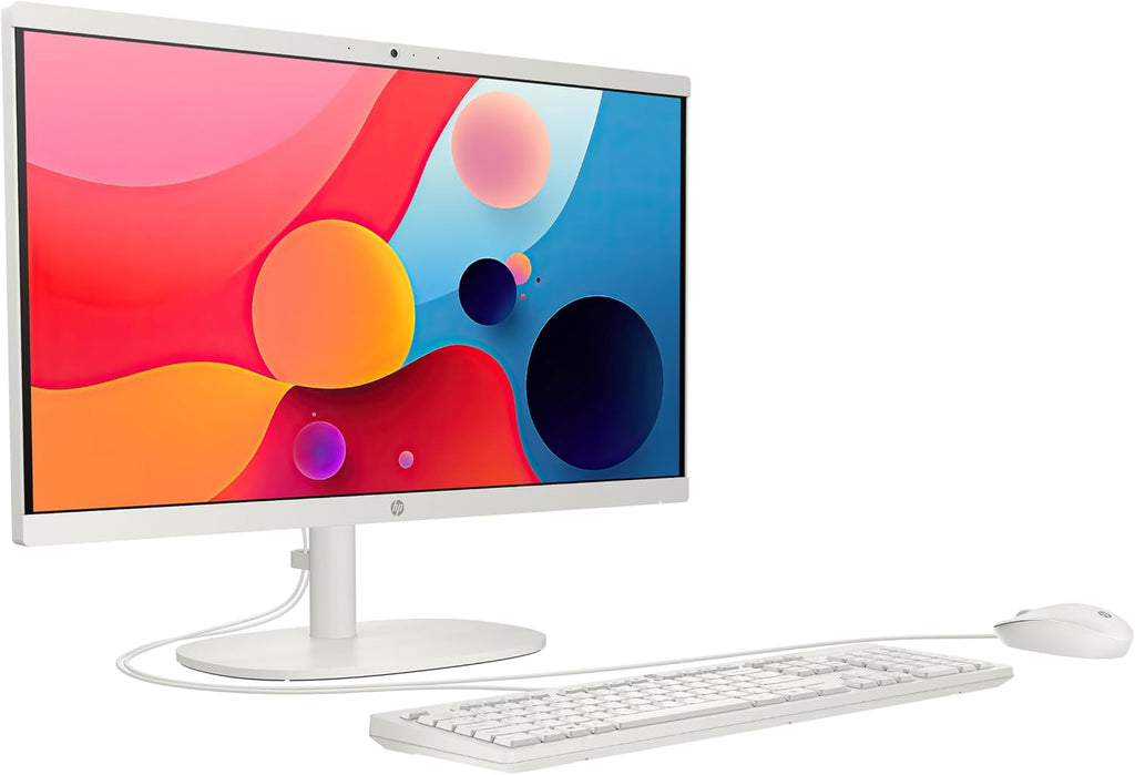HP All-in-One 22-dg0038ns 21,5-tums dator (Intel N100, 8 GB RAM, 256 GB SSD, Intel UHD Graphics, FreeDos) – vitt – spanska Qwerty-tangentbord