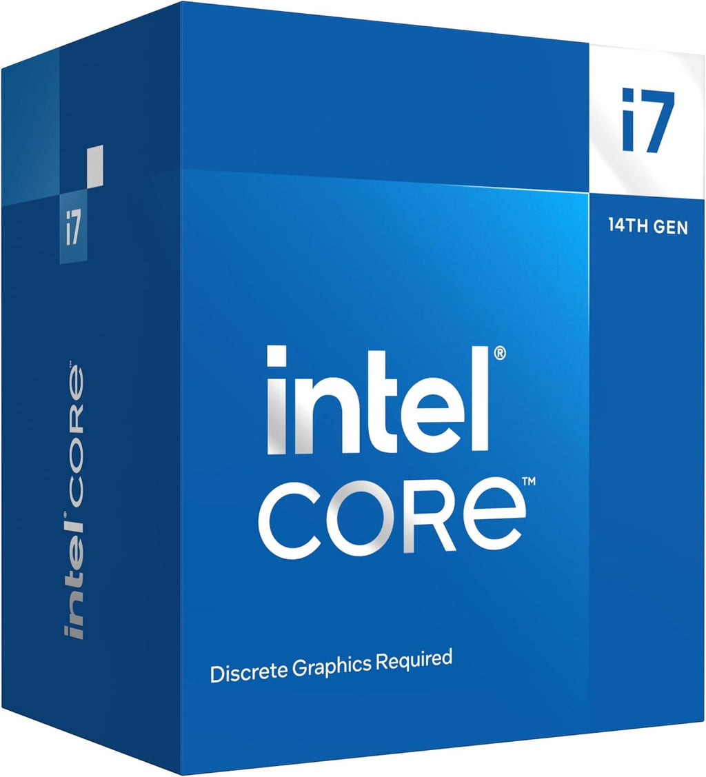 Intel Core i7-14700F 5,4 GHz LGA1700 Box – 16 kärnor / 24 trådar, 125W TDP, LGA1700-socket, 30 MB totalt cacheminne, upp till 5,4 GHz boost, utan integrerad grafik och utan kylare.