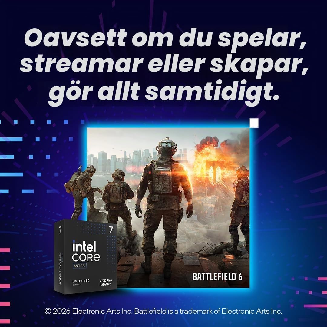 Intel® Core™ Ultra 5 Processor 250KF Plus 18 (6 P-kärnor + 12 E-kärnor) upp till 5,3 GHz