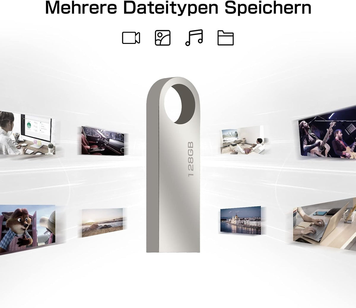 128 GB 2-i-1 USB-minne 128 GB typ-C Pendrive 128GO USB C Flash Drive 128 Giga 2-i-1 OTG Pen 128GO för PC/surfplatta/Laptop/Smartphone med typ C, Xiaomi/Huawei (silver)