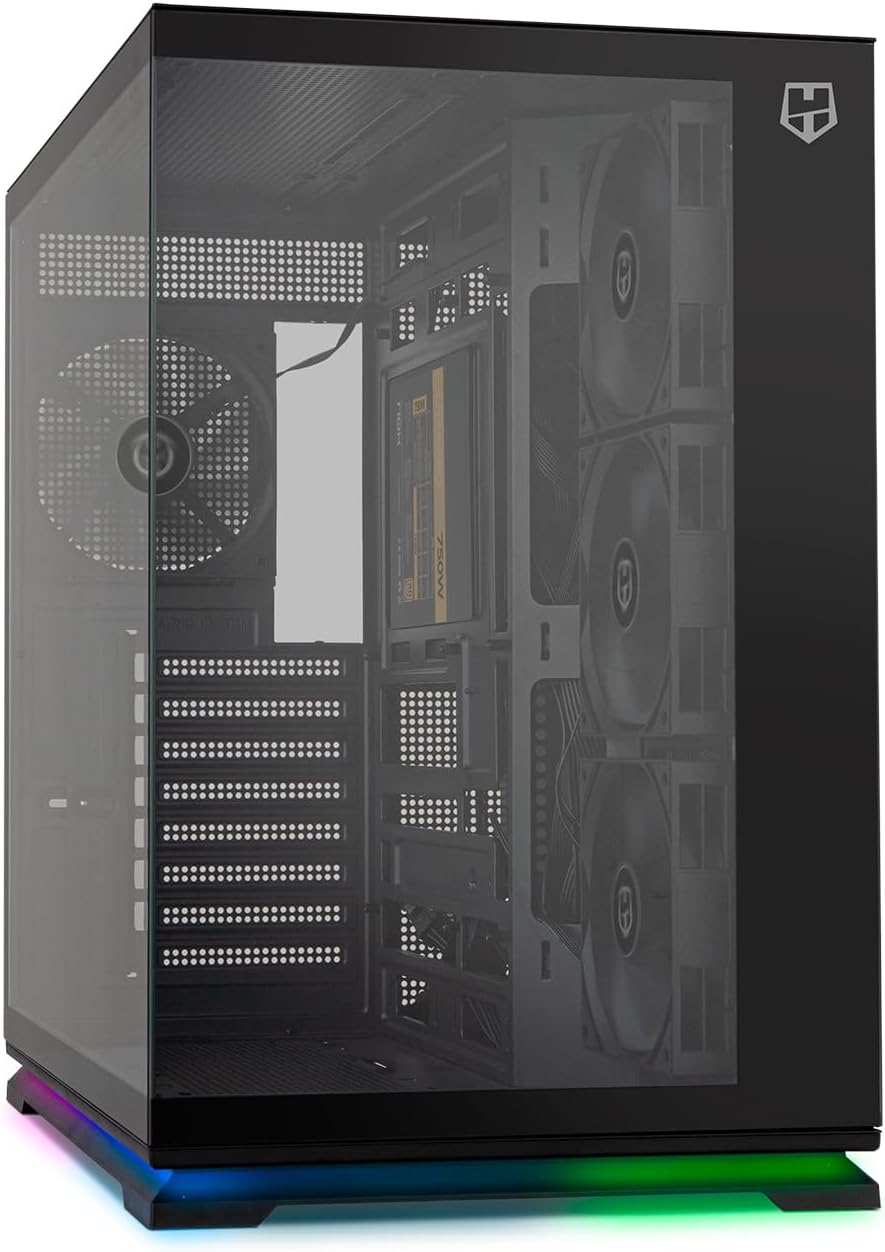 NOX XTREME PRODUCTS Hummer Galaxy - Datorchassi, Ramlöst Härdat Glas, 4x 120mm PWM Fläktar, Plats för 10 Fläktar, USB-C och USB 3.0, ARGB Hub Controller, ATX/M-ATX/ITX, Svart