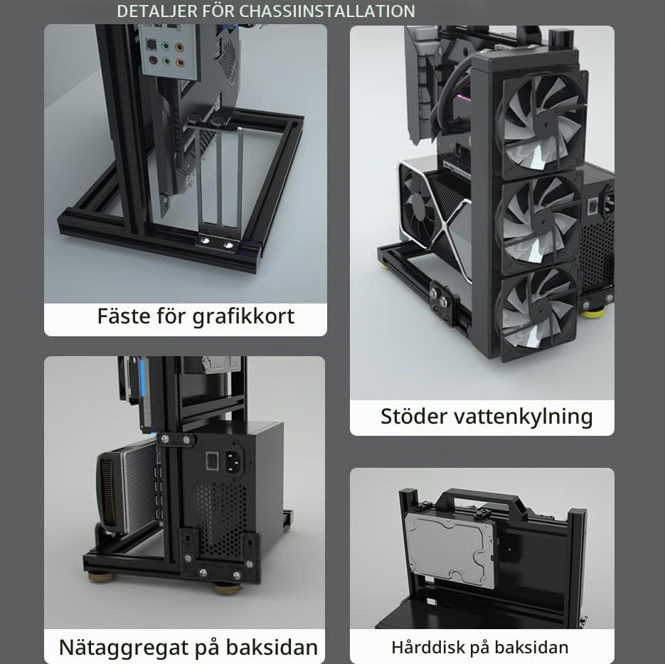 PC kreativ monteringsram testbänk, öppen luft ramfodral, gör-det-själv dator moderkort fodral ställ, ITX ATX MATX/EATX öppen aluminium ram chassi (EATX)